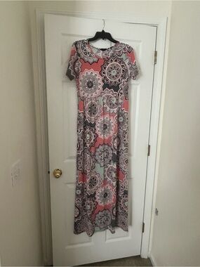 Peach Floral Medallion Maxi Dress